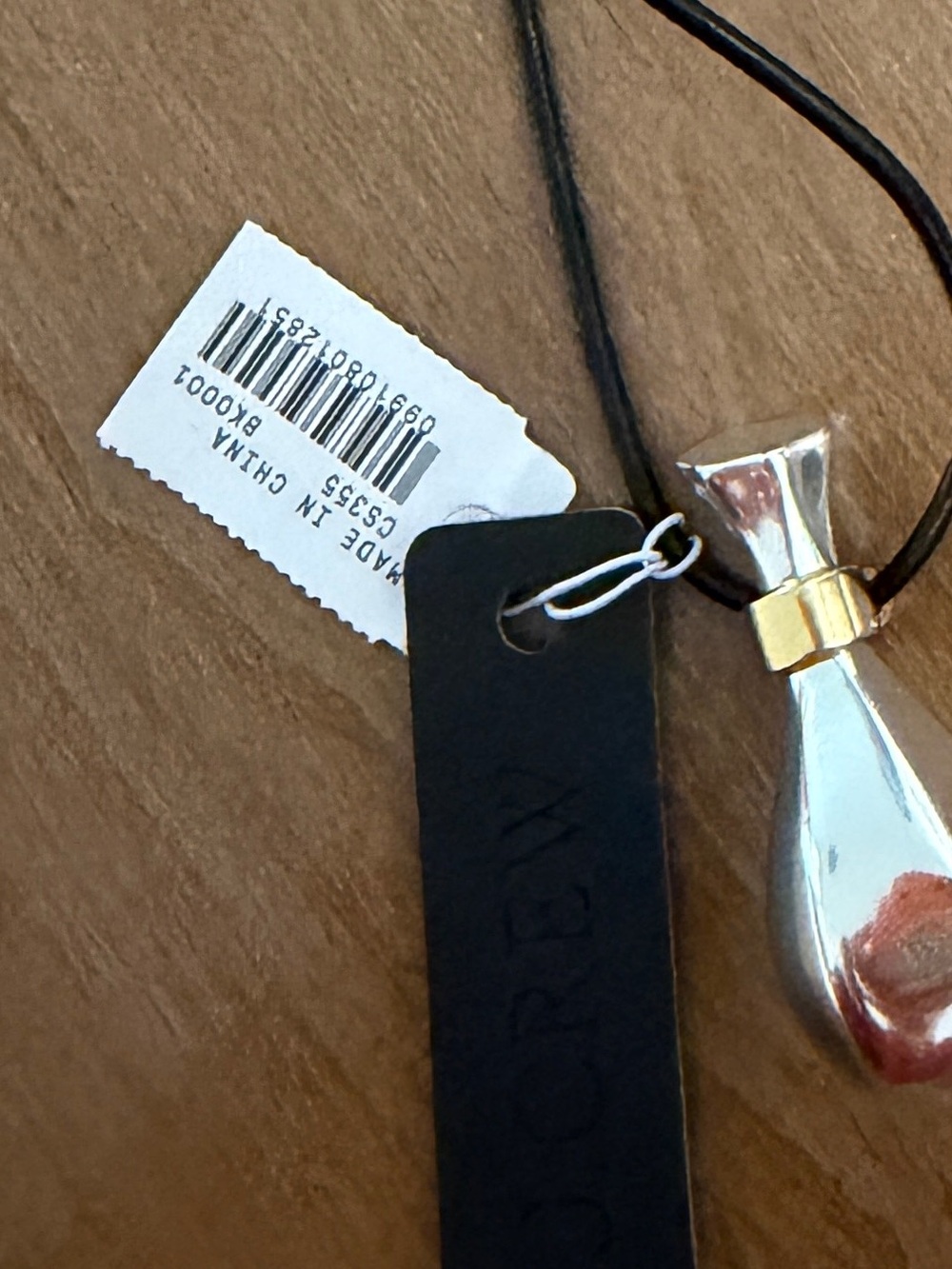 J. Crew metallic pendant necklace with leather cord, NWT - Picture 3 of 3